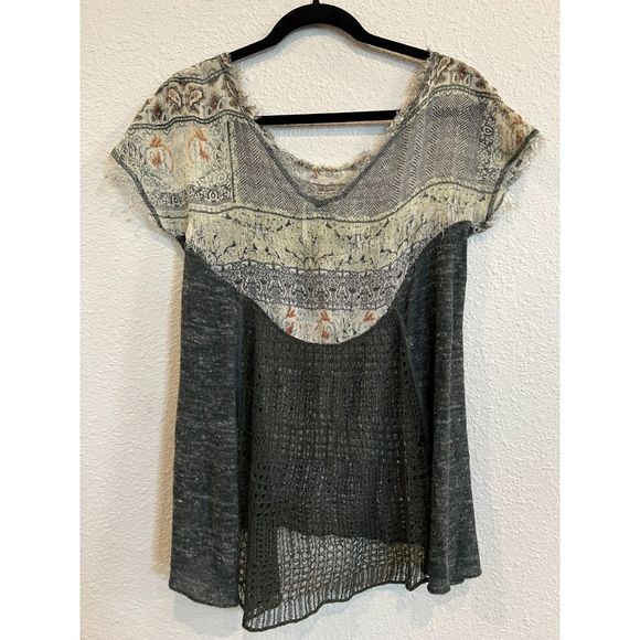 Free People Cap Sleeve Top Crochet Green Size Medium a892 - Picture 1 of 4